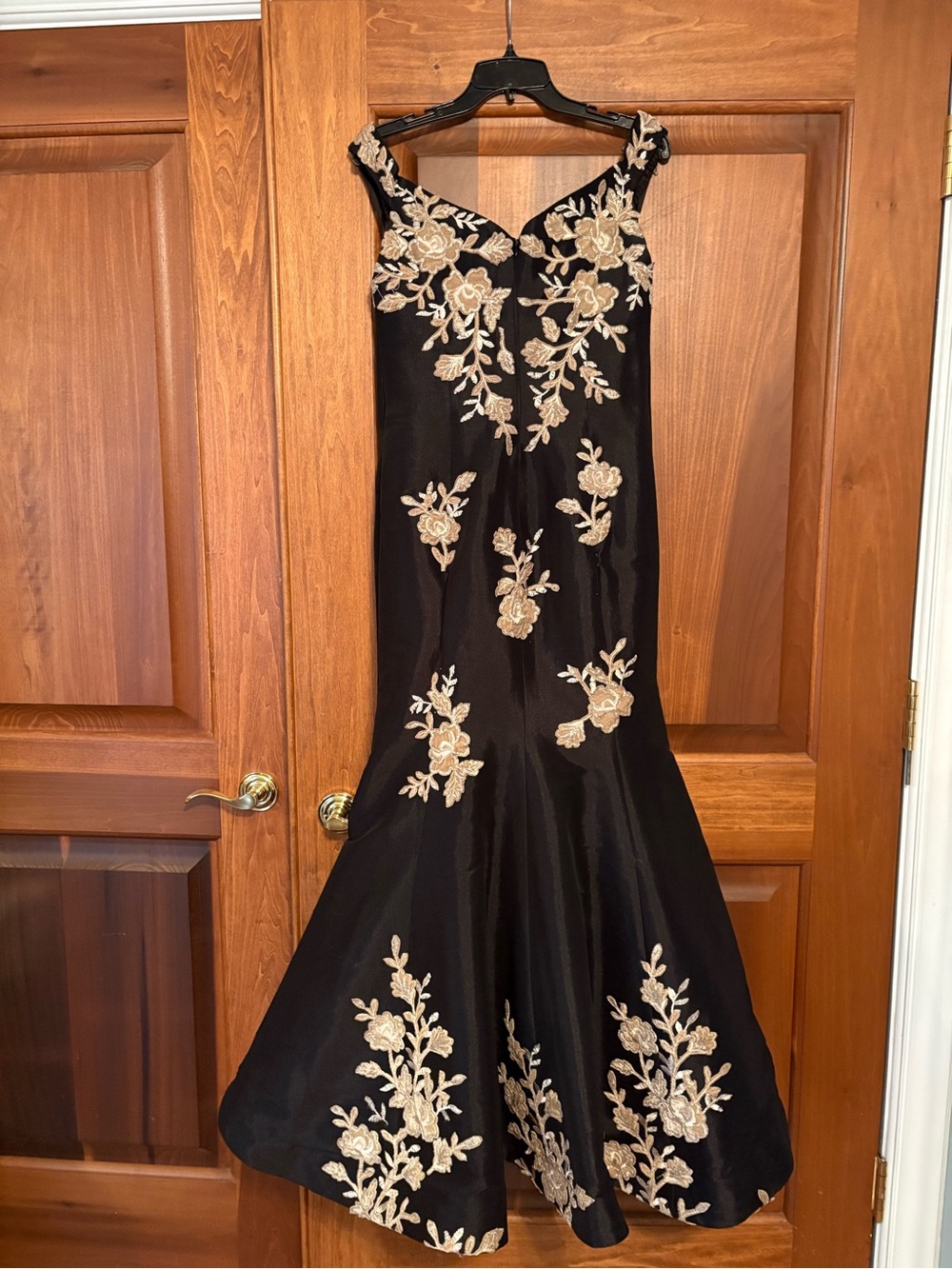 Jovani Black Gown with Gold Floral Embroidery